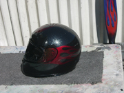 Black Glitter helmet with burgundy tribal flame